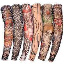 6 PCS New Nylon Elastic Fake Temporary Tattoo Sleeve Designs Body Arm Stockings Tatoo for Cool Men Women Free shipping D01040