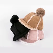 Женская шапка из искусственной замши, модная, зимняя, рыцарская, милая, плюс бархат, регулируемая, помпон, купол, одноцветная, бейсболка