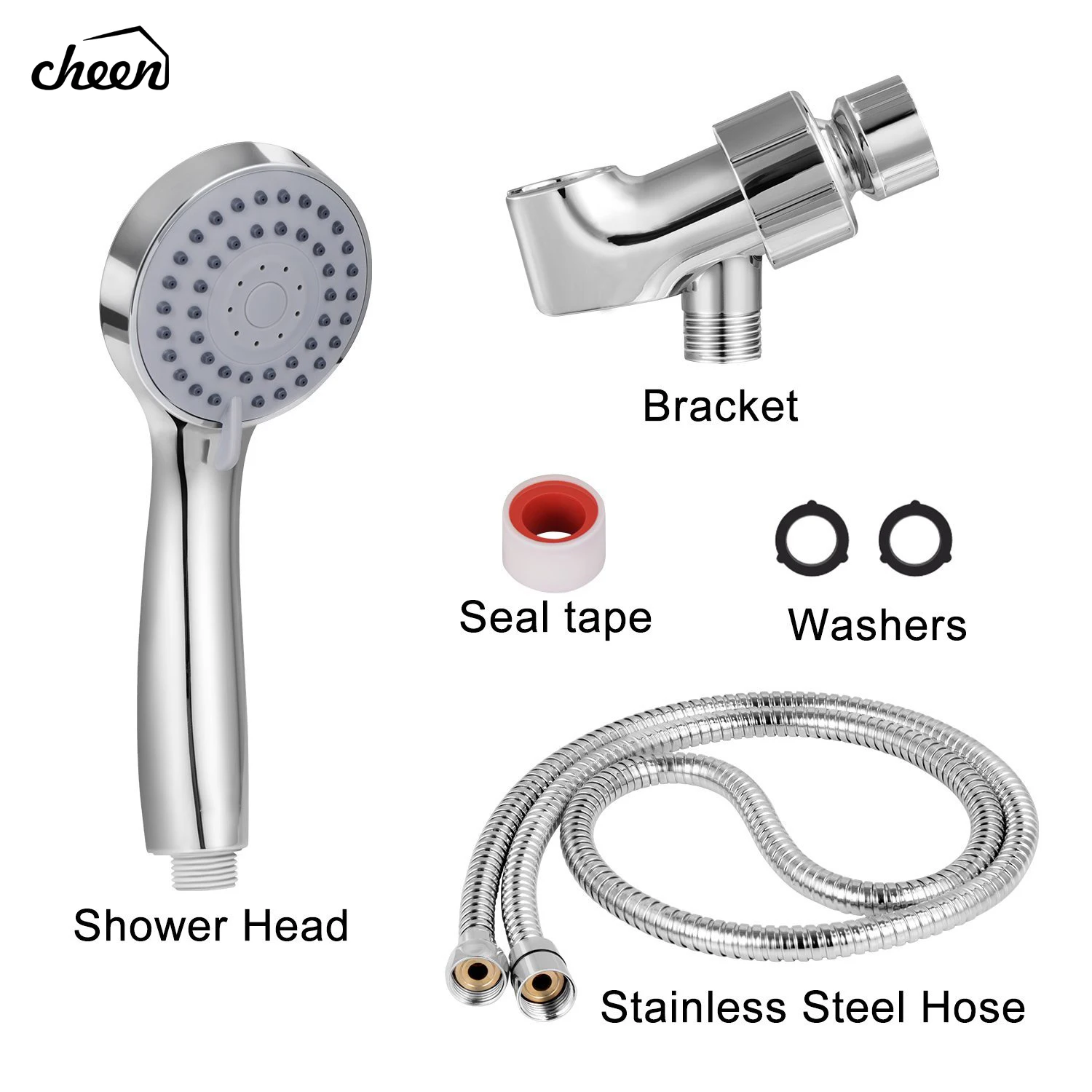 

High Pressure Handheld Shower Head Set with Hose, Bracket and Teflon Tape - Detachable Hand Held Showerhead & Adjustable Mount