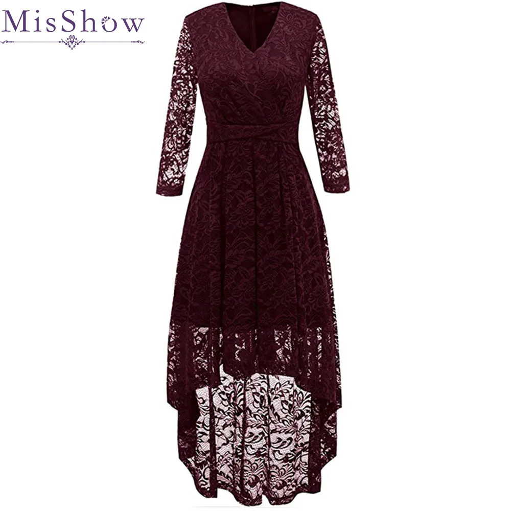 Evening Dresses Long Back Short Front 2019 Women Elegant A Line Lace 3/4 Sleeve High Low Formal Party Evening Dress Robe Longue