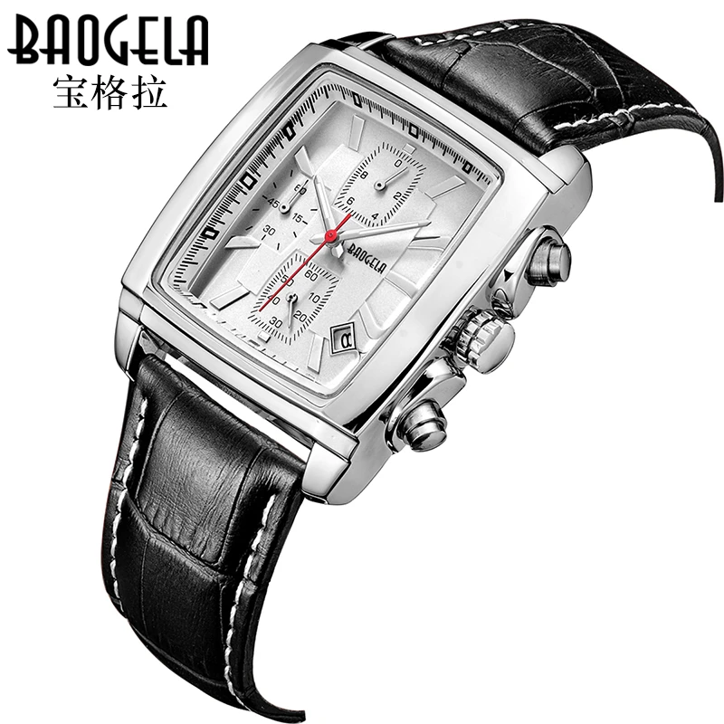 

BAOGELA Quartz Men Watches Square Fashion Genuine Leather Business Watch Clock for Gentle Men Male Students Reloj Hombre
