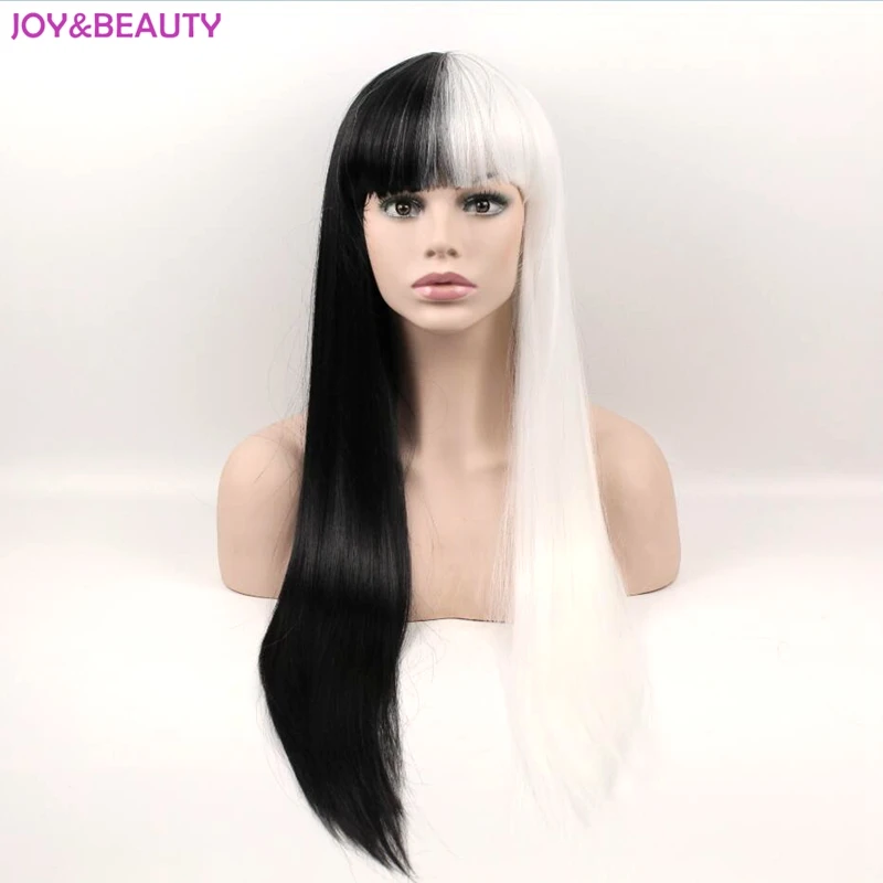 Черно белые длинные прямые парики JOY & BEAUTY синтетические волосы