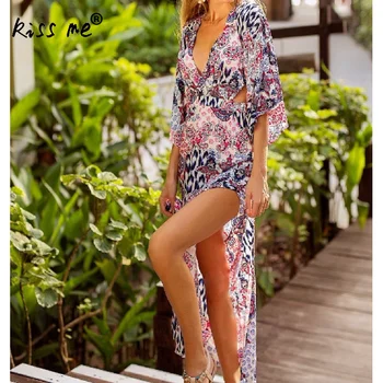 

Floral Print Beach Dress Maxi Dress Deep V-Neck Boho Dress Bikini Cover Up Beach Summer Cotton Dress Women A-Line Maxi Dress