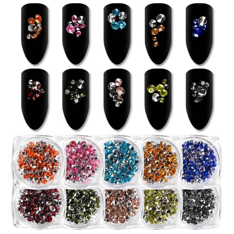 

Mixed Size 3D Crystal Nail Art Decoration Colorful Nail Rhinestone for Nails 2.5,3,3.5mm Sharp Bottom Nail Design Accessories