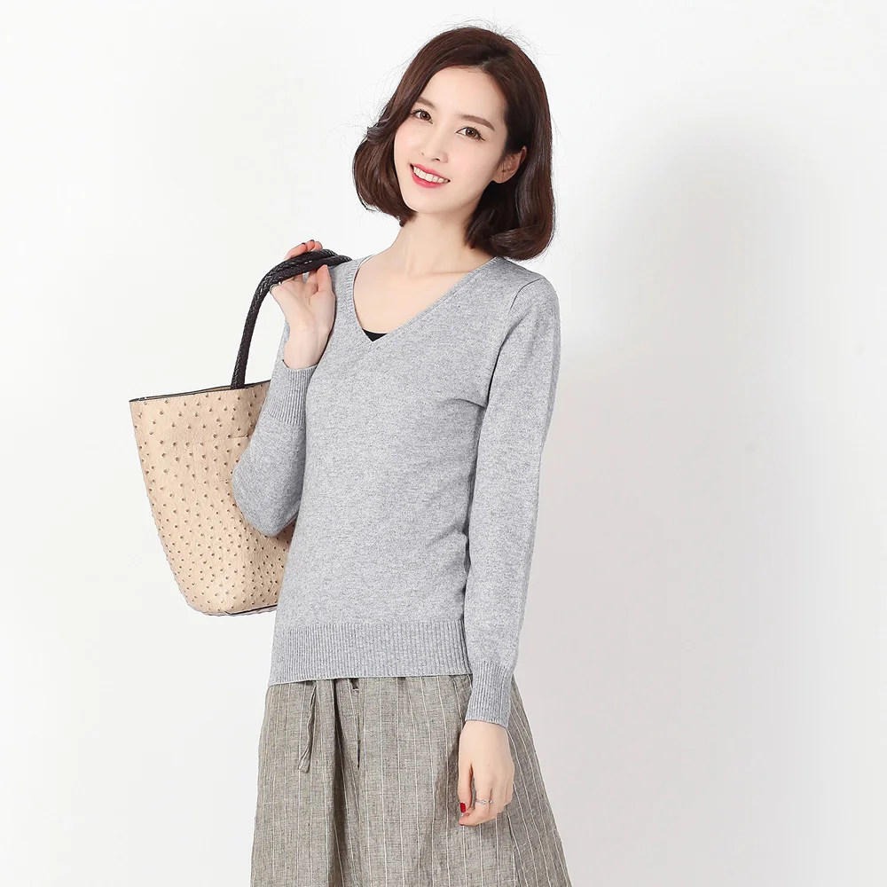 New 2018 Autumn-Spring Fashion Women Sexy V-neck Knit candy color Sweater Outerwear Pullover Tops Knitted Cashmere | Женская одежда