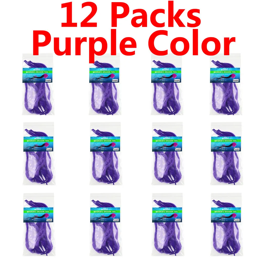 12 упаковок x5шт/Сумка L Magnum Dragon Tail Щука соленая вода мухобойка материал стример стальная головка мухобойка хвосты - Цвет: 12 packs purple