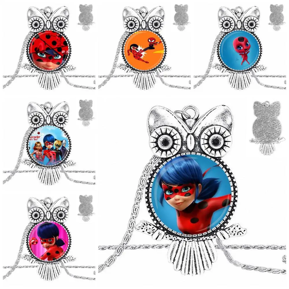 

EJ Glaze Glass Cabochon Choker Pendant Owl Necklace Bronze Color Jewelry For Women Men Party The Lady Bug