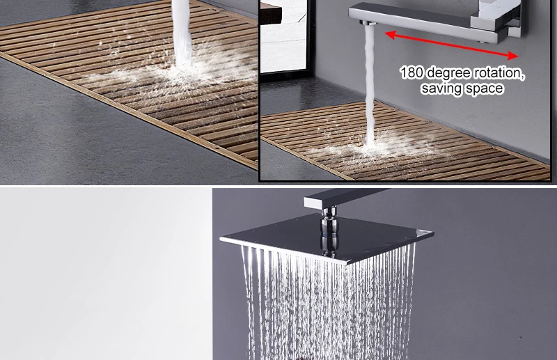 10'' Wall Mounted Shower Faucet Bathroom Rainfall Shower System Set Thermostatic Faucets Tub & Handheld Sprayer Fold Mixer Tap (10)