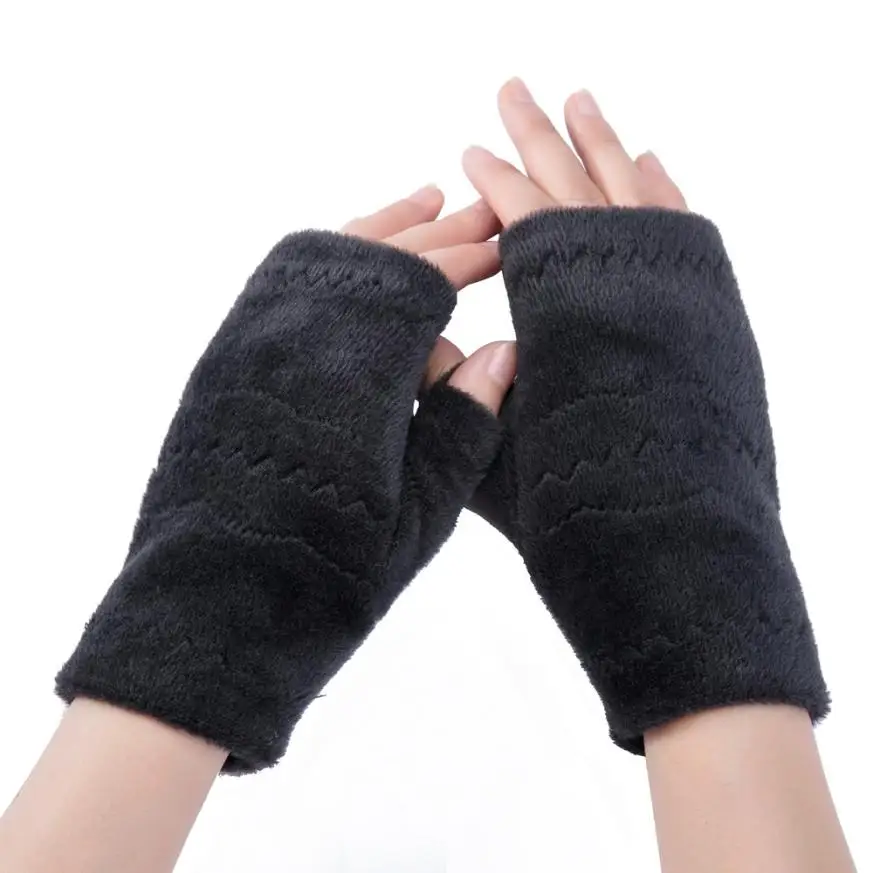 Feitong перчатки без пальцев для женщин зимние теплые плюшевые перчатки для запястья рук# A25 - Цвет: Черный