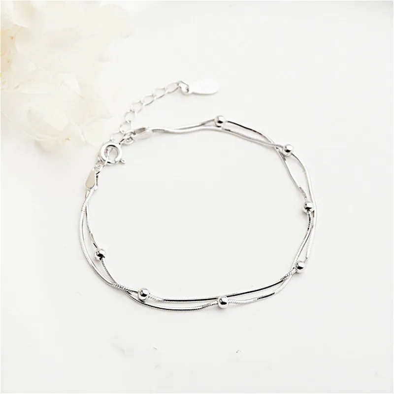 

Flyleaf 100% 925 Sterling Silver Small Ball Double Layer Charm Bracelets For Women Simple Fashion Party Jewelry