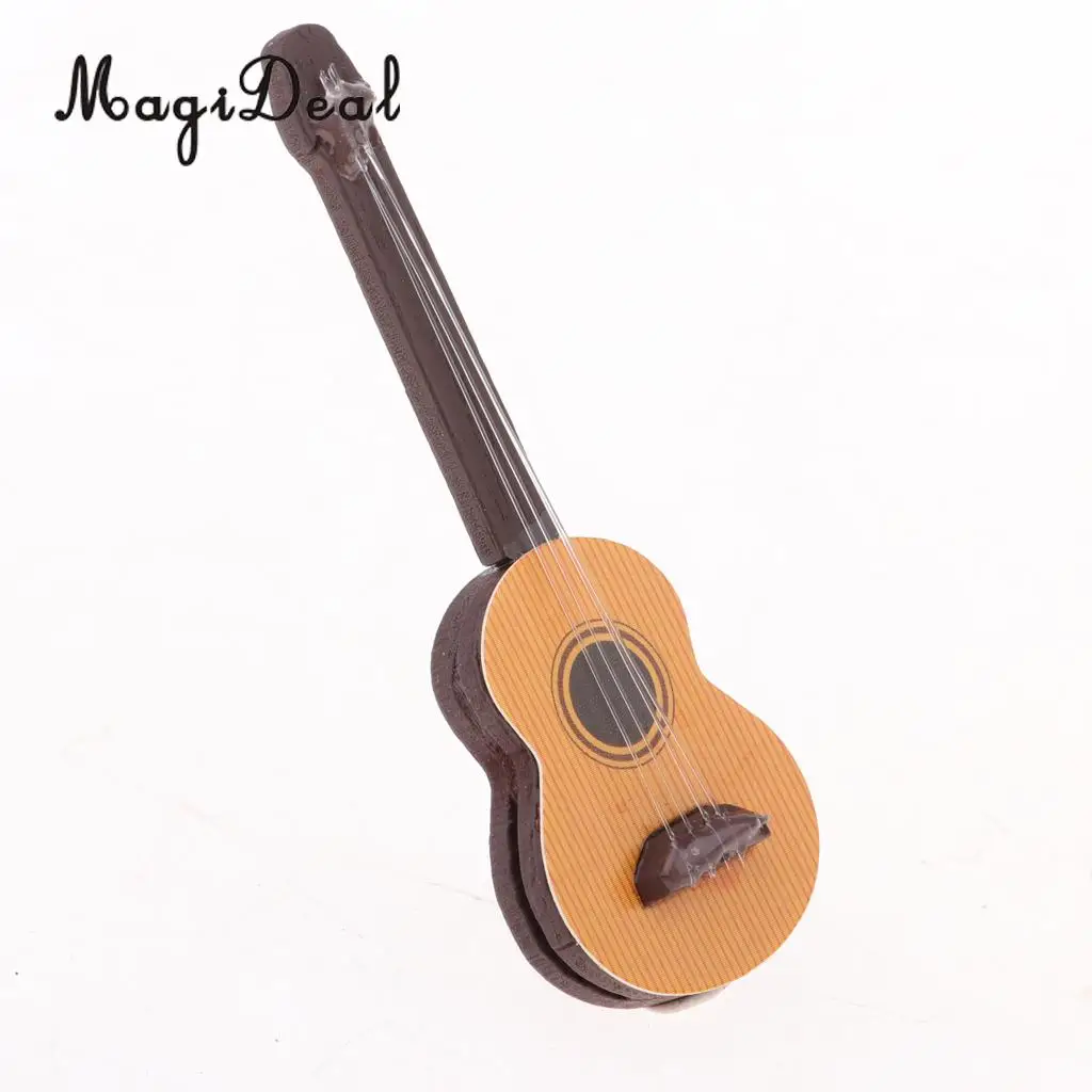 Set of 3 Pieces Handcrafts Miniature Wooden Guitar for 1/12 Dolls House Life Scenes Decor Accessories