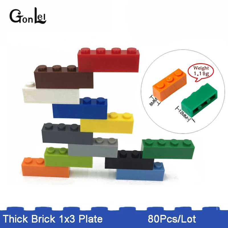 80Pcs lot MOC Brick 1X3 Building Blocks Set Compatible With 3622 Rebrickable Parts Accessories 