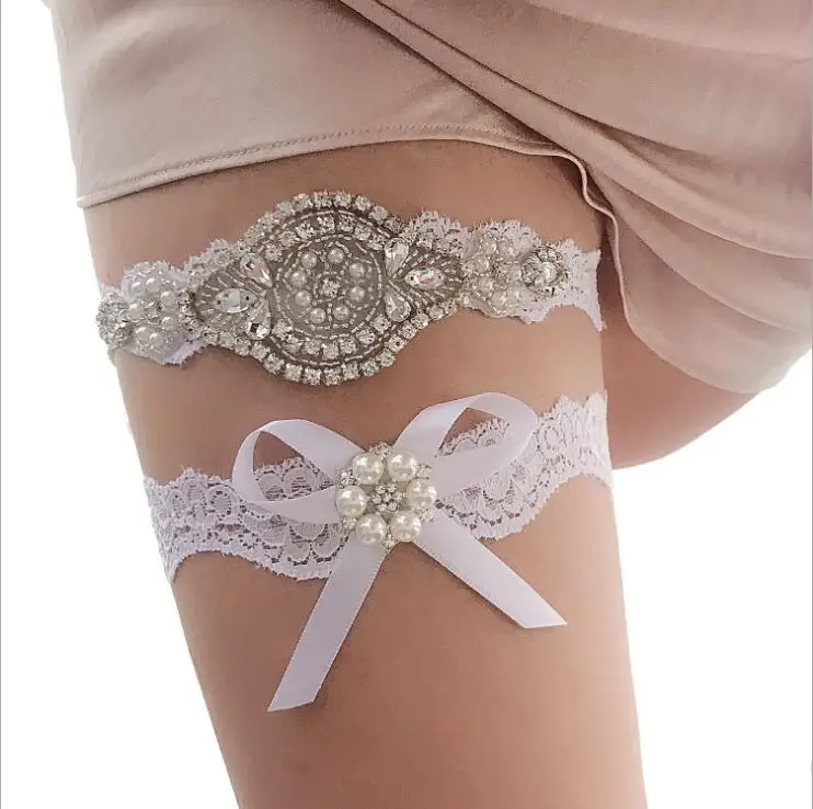 Bridal Wedding Garter Belt Set with Rose Crystal Applique white Lace Strong Stretch Plus Size for Bride Keepsake Gifts Bridal Wedding Garter Belt Set with Rose Crystal Applique white Lace Strong Stretch Plus Size for Bride Keepsake Gifts