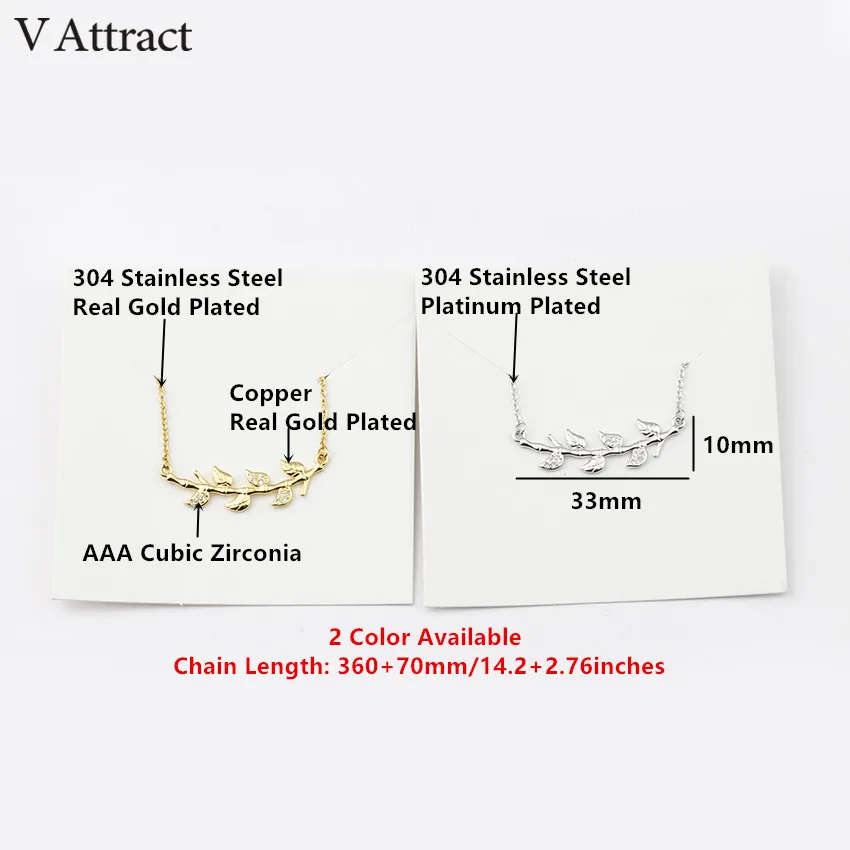 V Attract 10pcs Stainless Steel Chain Colar Feminino Inspirational Best Friends Bamboo Branch CZ Leaf Charm Necklace