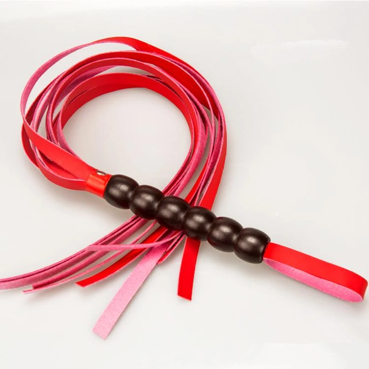 High Quality Wood Gourd Handle Sex Whip Flogger Riding Crop Sex Aid Spanking Bondage Red Black