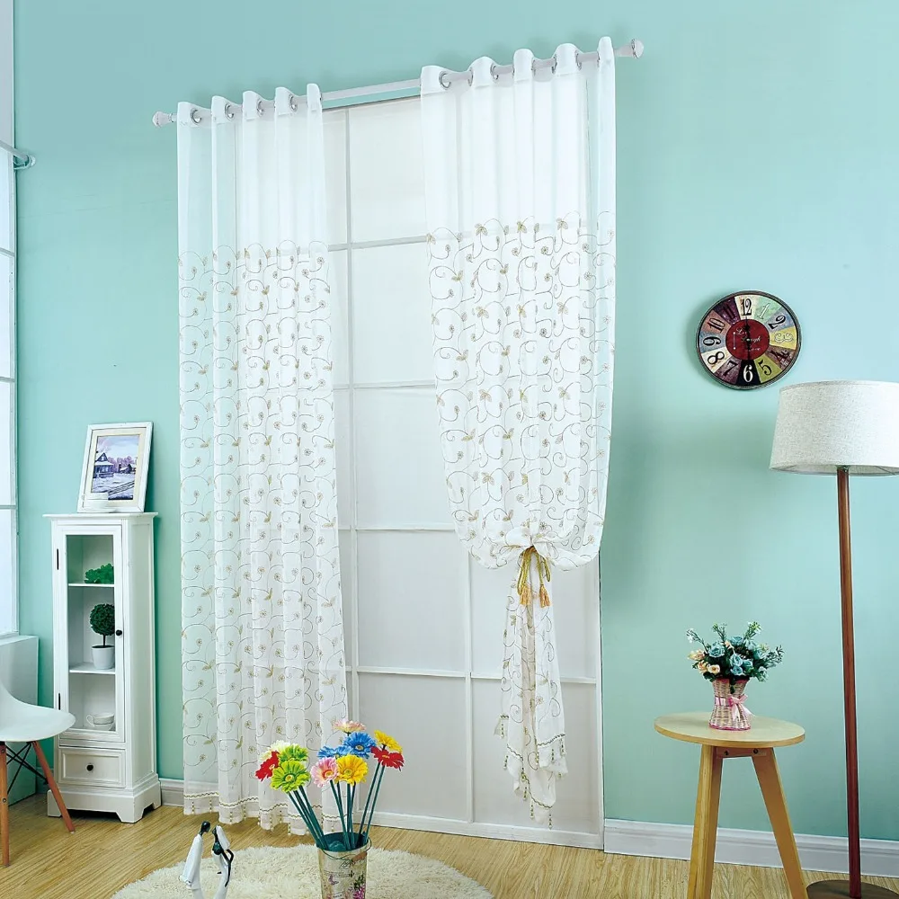 3d вышивка занавес Белый кофе листья вуаль кварто Романтический гостиная cortina 1