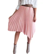 Женская летняя сексуальная складчатая юбка однотонная Плиссированная Юбка До Колена Асимметричные юбки Повседневные модные однотонные юбки Falda 3 цвета# F