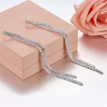 

[MeiBaPJ]Real 925 Sterling Silver Simple Personality Chain Drop Earrings for Women with AAA High Quality Zircon Fine Jewelry