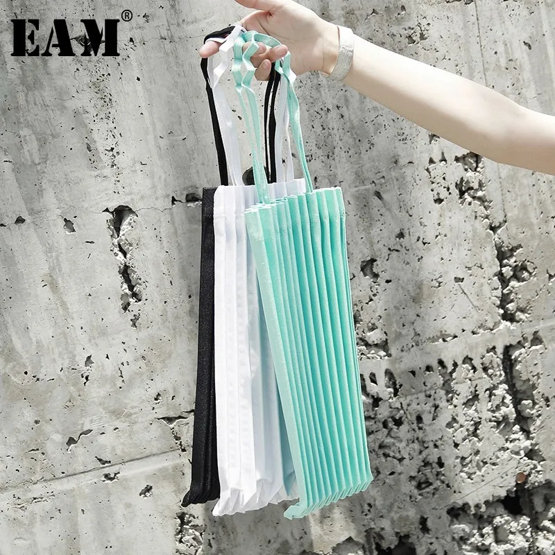 

[EAM] 2019 New Spring Summer Personality Pleated Split Joint Foldable Brief All-match AccessoriesWomen Fashion Tide JL460