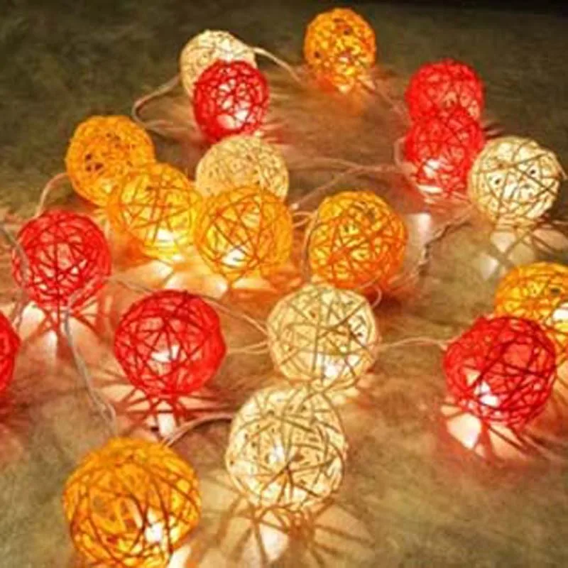 20 Rattan Ball Lights Battery Operated Christmas Garland Lights AC Plug