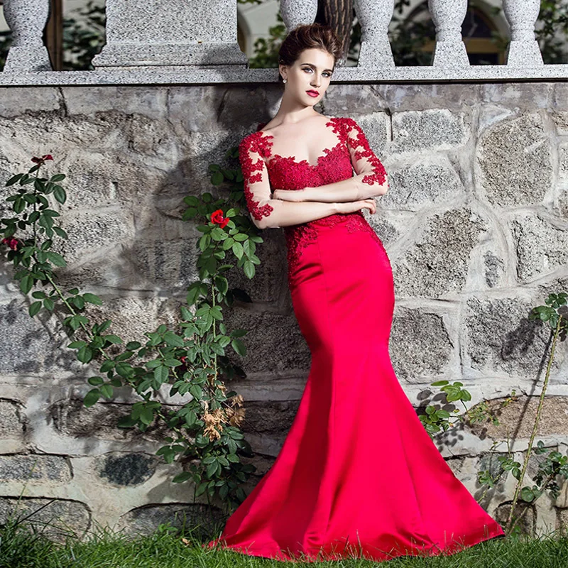

vestido de festa sleeves Floor Length long mermaid 2018 sexy lace appliques Formal Evening prom gown mother of the bride dresses