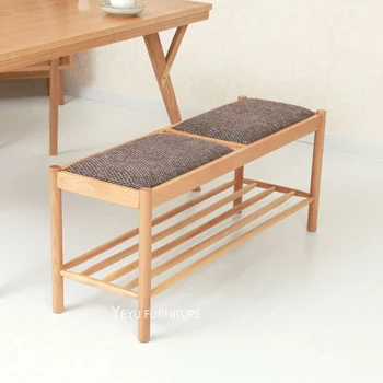 

Modern Design Solid Oak Wood Padded Shoes Changing stool, ottoman stool, wooden long shoes rack stool, shoes bench with storage