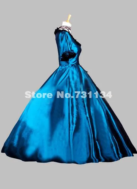 Благородный синий короткий рукав стиль ренессанс викторианский платье средневековая Civil War Southern Belle Бальные платья в викторианском стиле