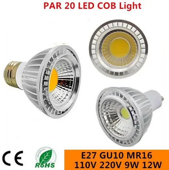 Высокая мощность E27/GU10/MR16 9 Вт 12 Par20 110В 220В CREE COB Светодиодная лампа с регулируемой