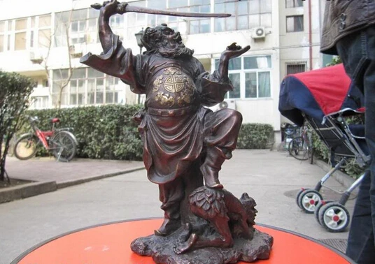 

wholesale factory 10"Chinese Folk Old Red Bronze Zhong Kui catch ghost Statue
