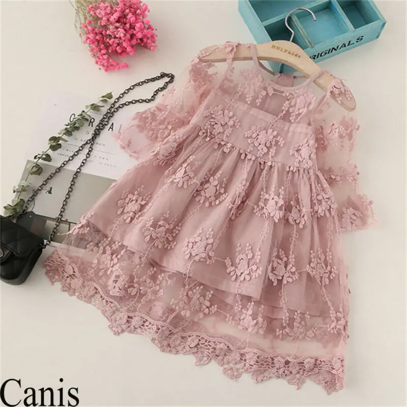 

2019 Flower Kid Toddler Baby Girls Dress Princess Party Lace Tutu Mesh Patchwork Formal Cute Fashion Dresses Summer
