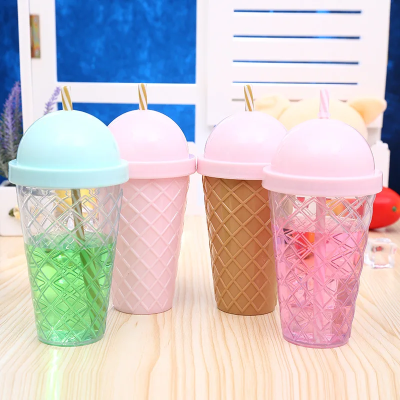 Fashion Summer Drinkware Plastic With Straw Water Bottle With Lid