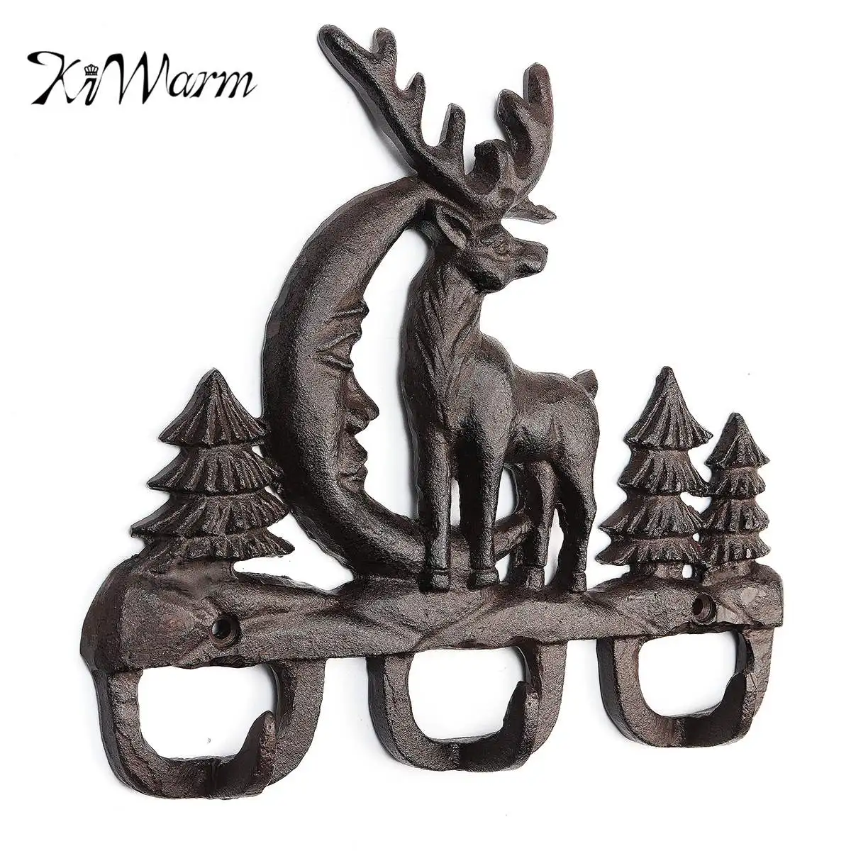 Beste KiWarm Mooie 3 Haak Rustieke Retro Iron Herten Muur Haken Jas Hoed Deur Gemonteerd Pastorale Home Decor Craft
