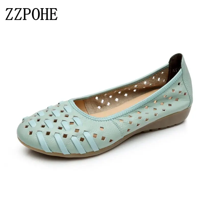baratas ZZPOHE Verão Mulheres Sapatos Moda Mulher Sandálias De Couro Genuíno Mulher Sandálias cunhas das mulheres sapatos Casuais Macio E Confortável