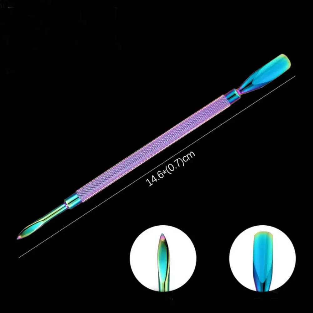 Из нержавеющей стали двухконтурный Хамелеон Радуга кутикулы толкатель палец удаление мертвой кожи Советы Маникюр дизайн ногтей инструменты педикюра