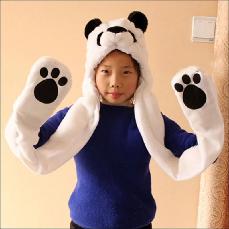Baru Baru Modis Beanies Lucu Animal Beruang Panda Kartun Anak-anak Dewasa Topi Hangat Bergambar Syal Sarung Tangan LB-Internasional