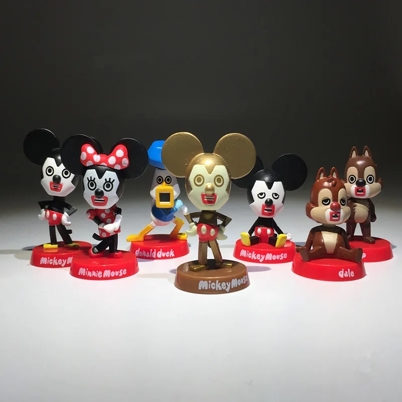 

1set/lot 4-6cm pvc mini Mickey daisy donald carcoon duck mouse doll Shaking toy Car decoration Holiday gifts