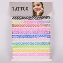 12PCS/lot New Collares Vintage Stretch Tattoo Choker Necklaces Women Girls Charm Punk Retro Gothic Elastic Pendants Necklace