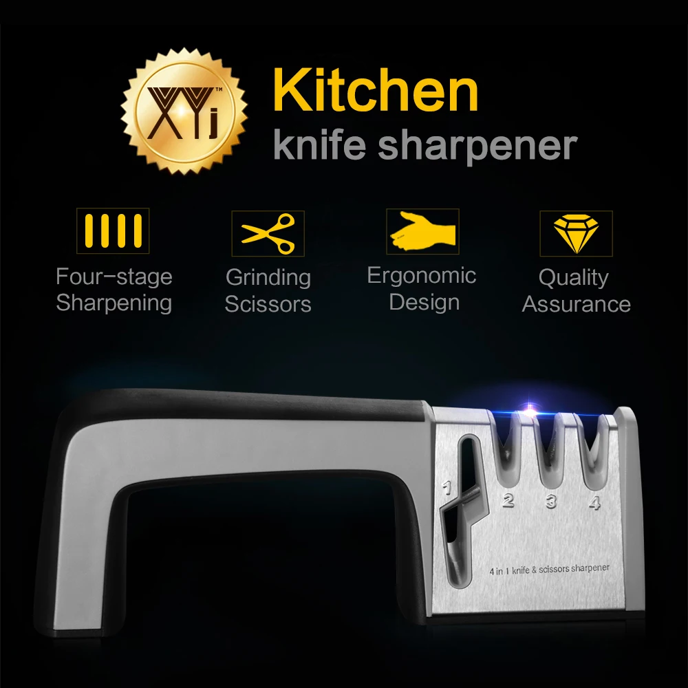 

XYj Brand Precision Edge 4 Stages Sharp Kitchen Knife Sharpener Professional Diamond Coated& Fine Scissor Sharpening System Tool