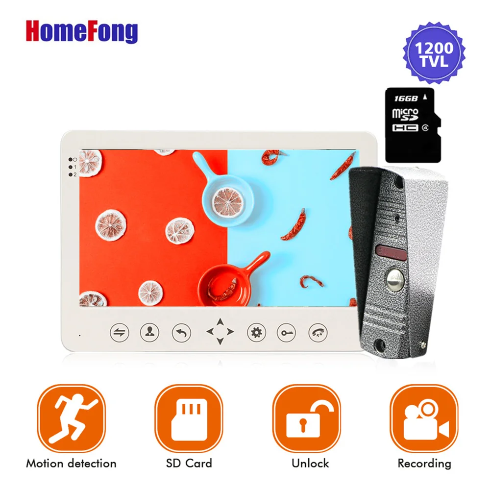

Homefong 7 Inch Video Doorphone with Monitor Home Intercom with Video Camera White Touch Button Motion Record 1200TVL IR Night