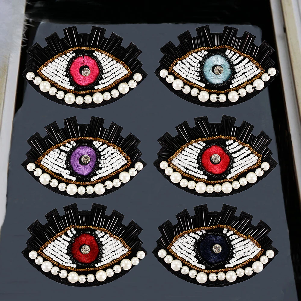 5pc Embroidery Eyes Patch for Clothes Sewing on Rhinestone Beaded
