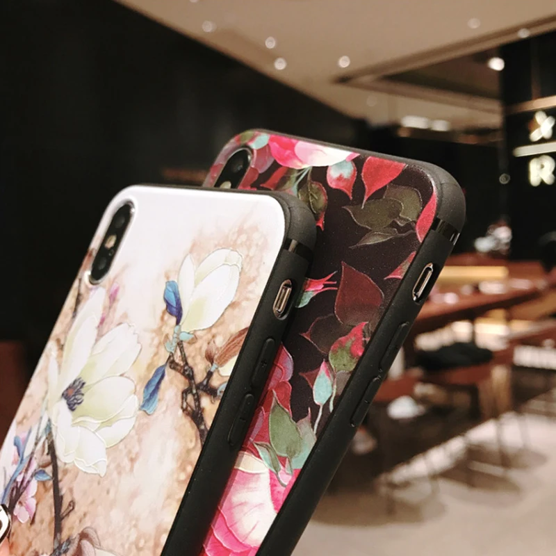 Чехол для Телефона iPhone 6 6S 7 8 Plus X XR XS Max 5 чехол Обложка Модный 3D Рельефный цветочный