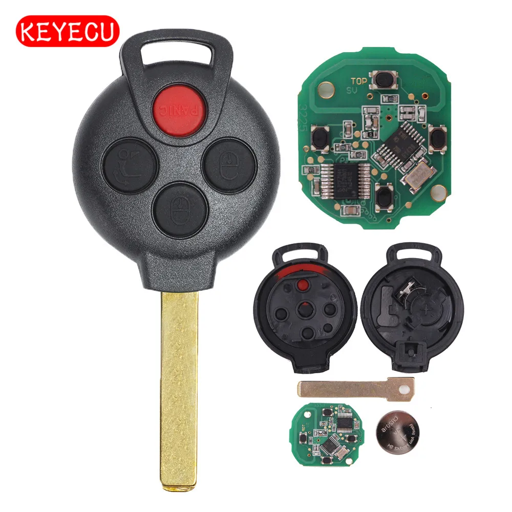 Keyecu Remote key Fob 3 1 Button 315MHZ 7941 Chip Keyless Entry for Smart Fortwo