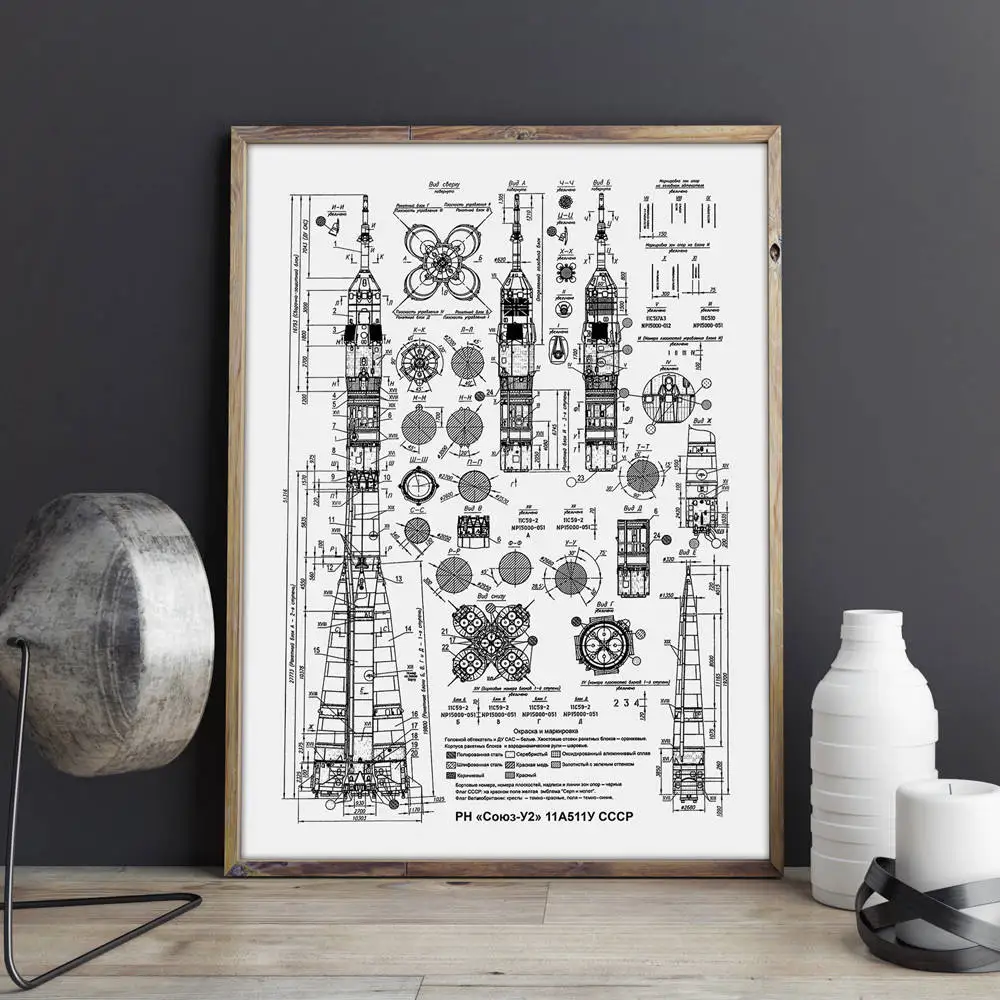Soyuz U2 Rocket patent авиационная картина галерея настенное искусство постеры декор