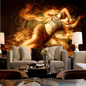 

New arrival Eco-friendly 3d ink oil painting 100% cotton print abstract flying girl oil painting Mural wallpaper