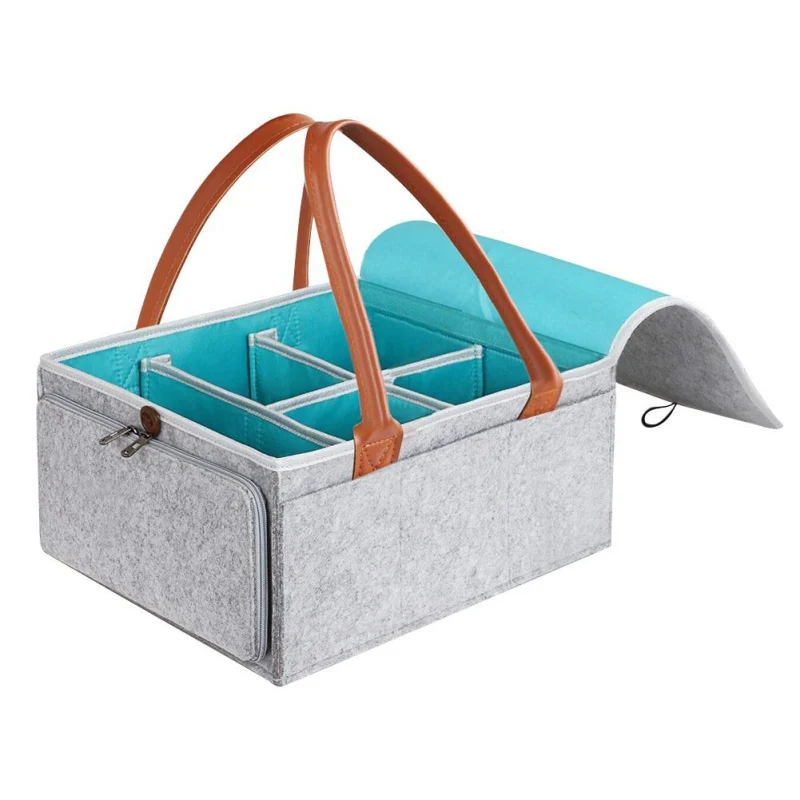 

Lightweight Portable Felt Baby Diaper Caddy Organizer Removable Compartments Car Seat Tote Basket With Zipper Pocket And Lid