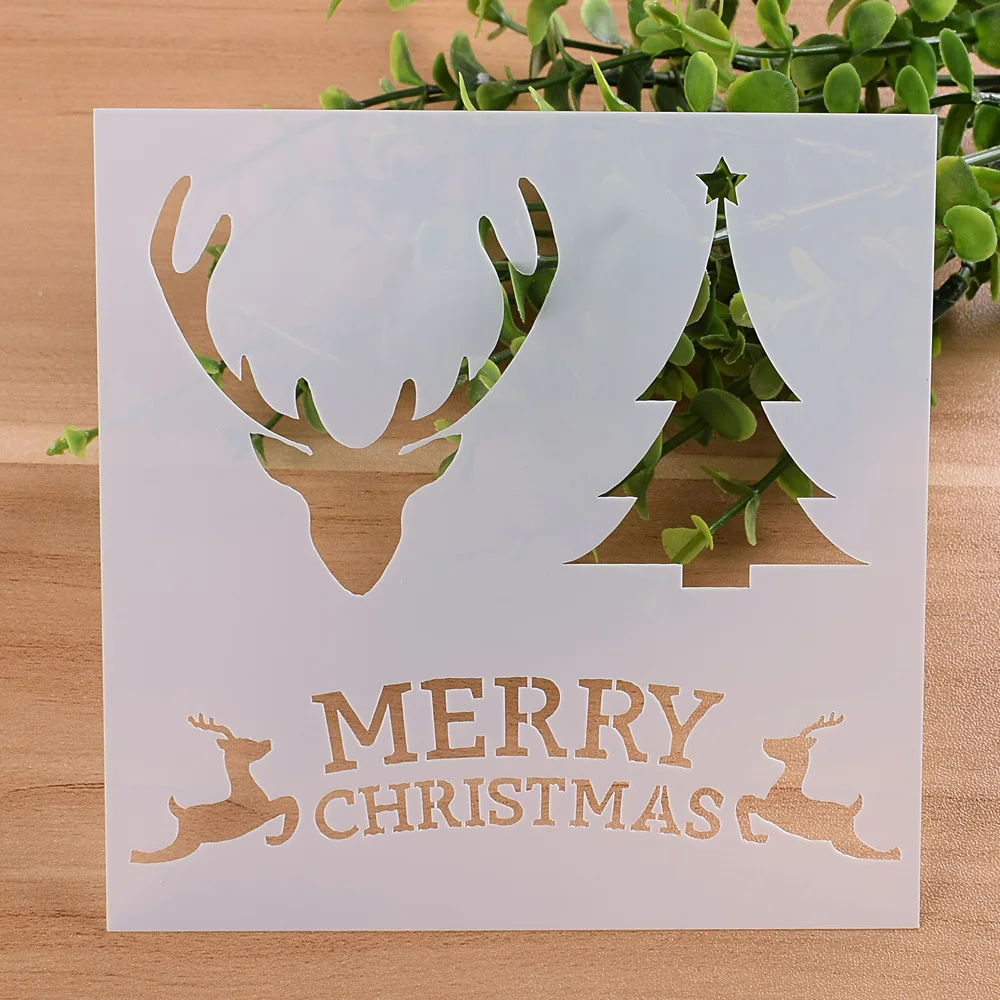 5.1" Christmas Deer Tree DIY Layering Stencils Wall Painting Scrapbook Coloring Embossing Album Decorative Paper Card Template |