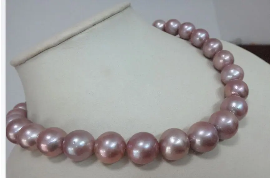 

19" Huge 18" 16-13mm A Natural South Sea purple round pearl necklace 14K gold (0926)