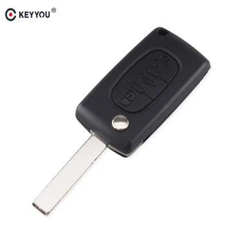 

KEYYOU 3 Button Flip Folding Remote Car Key Shell Case Fob For Peugeot 407 307 607 CE0523 Blank Without Groove Key Cover Case