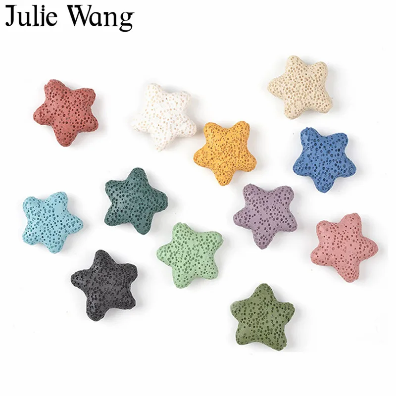 Julie Wang 20PCS Five-Pointed Star Pentagram Natural Lava Rock Stone Beads For Essential Oil Diffuser Jewelry Making Accessory | Украшения