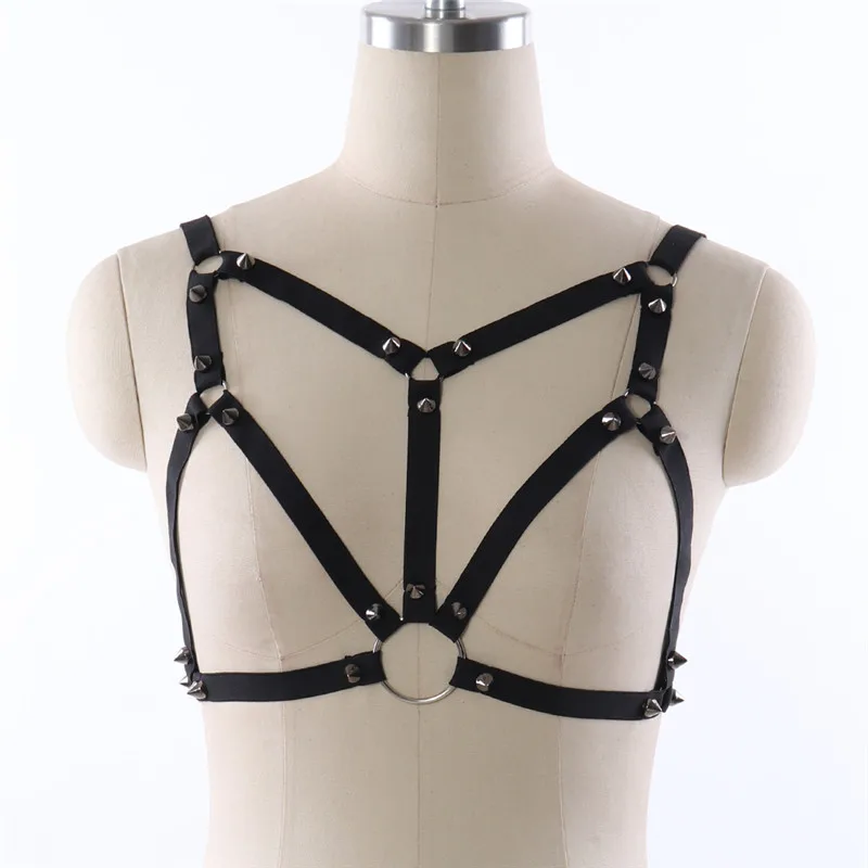 

Harajuku Gothic Riveted Bra Harness Sexy Elastic Caged Top Body Bondage for Woman 90s Body Bondage Harness Large Size Bodysuit